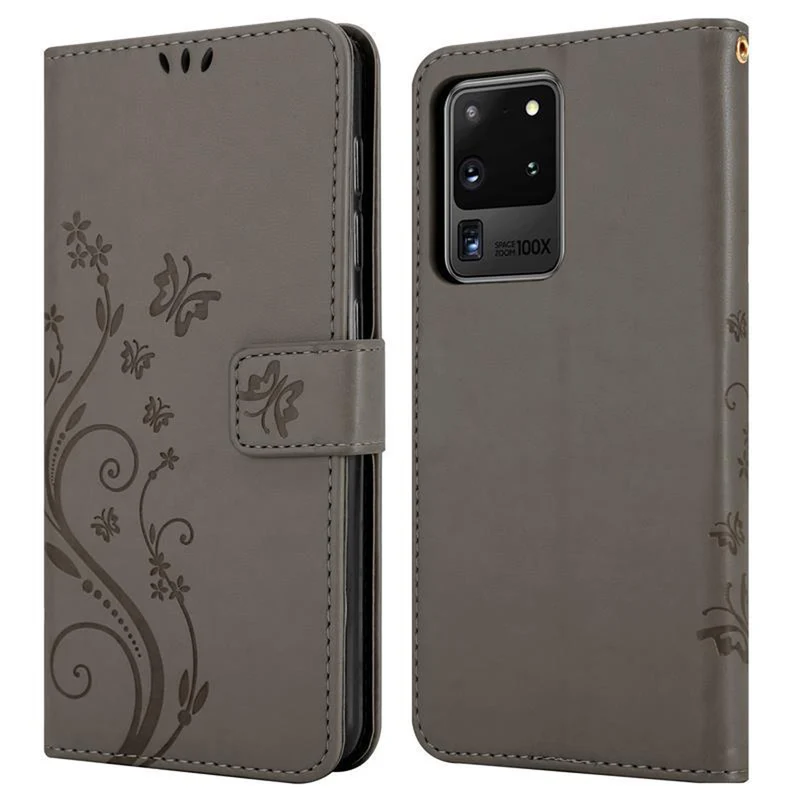 Cadorabo Hülle kompatibel mit Samsung Galaxy S20 ULTRA Schutzhülle im Blumen Design mit Magnetverschluss, Standfunktion und Kartenfächern