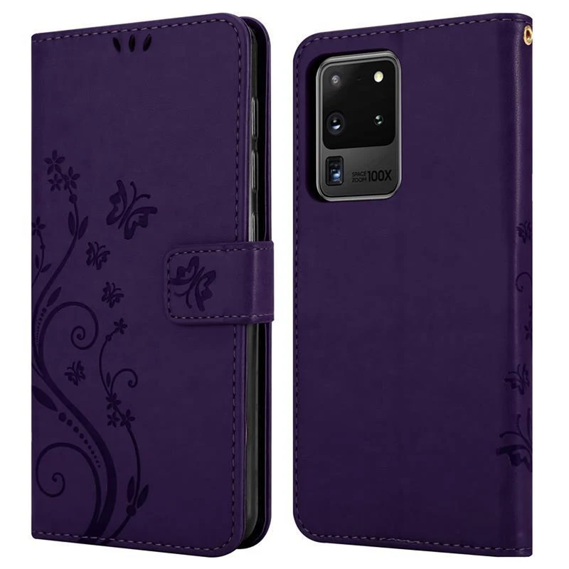 Cadorabo Hülle kompatibel mit Samsung Galaxy S20 ULTRA Schutzhülle im Blumen Design mit Magnetverschluss, Standfunktion und Kartenfächern