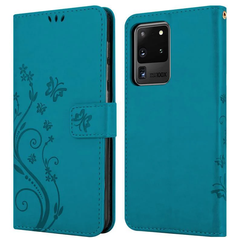 Cadorabo Hülle kompatibel mit Samsung Galaxy S20 ULTRA Schutzhülle im Blumen Design mit Magnetverschluss, Standfunktion und Kartenfächern