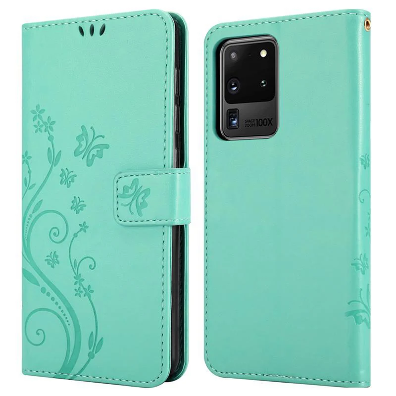 Cadorabo Hülle kompatibel mit Samsung Galaxy S20 ULTRA Schutzhülle im Blumen Design mit Magnetverschluss, Standfunktion und Kartenfächern