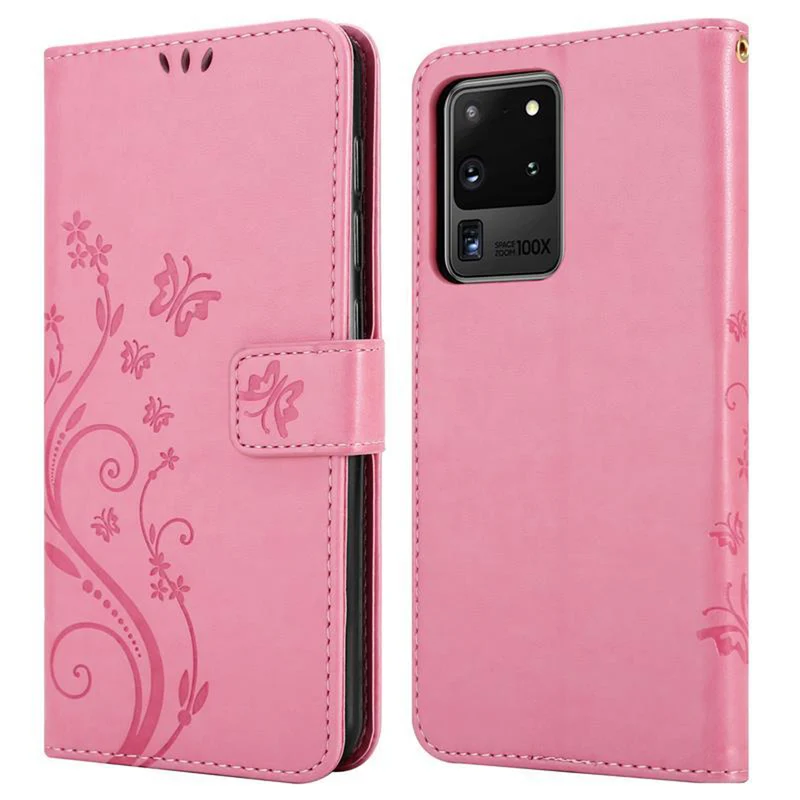 Cadorabo Hülle kompatibel mit Samsung Galaxy S20 ULTRA Schutzhülle im Blumen Design mit Magnetverschluss, Standfunktion und Kartenfächern