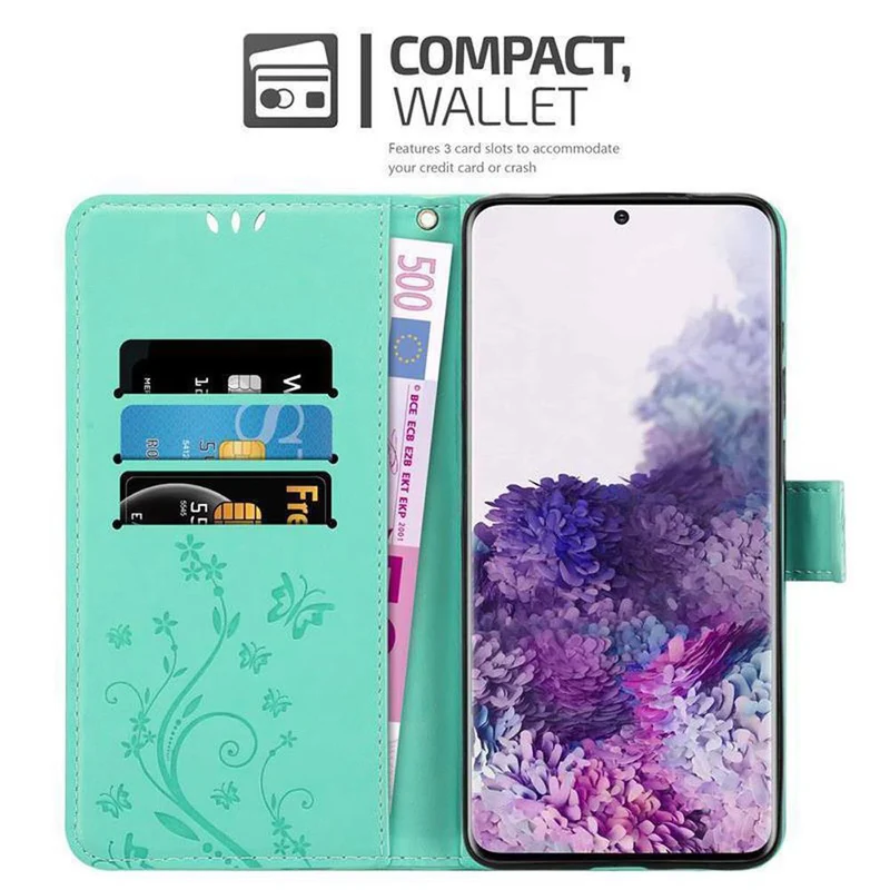 Cadorabo Hülle kompatibel mit Samsung Galaxy S20 PLUS Schutzhülle im Blumen Design mit Magnetverschluss, Standfunktion und Kartenfächern