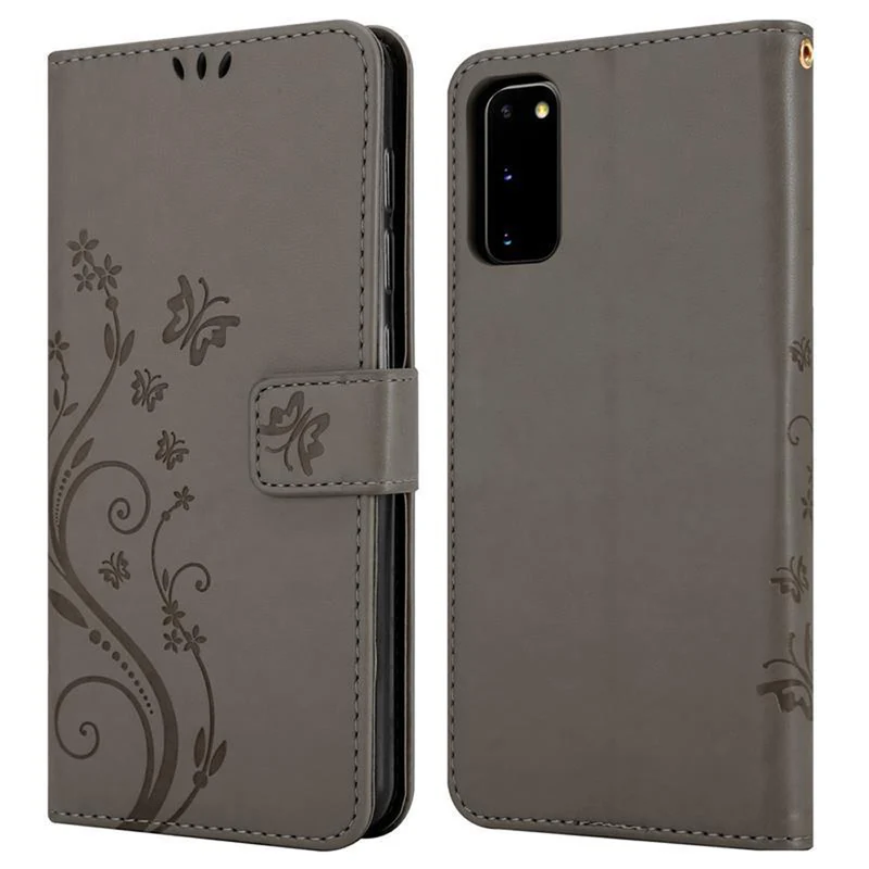 Cadorabo Hülle kompatibel mit Samsung Galaxy S20 Schutzhülle im Blumen Design mit Magnetverschluss, Standfunktion und Kartenfächern