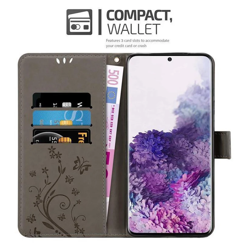 Cadorabo Hülle kompatibel mit Samsung Galaxy S20 Schutzhülle im Blumen Design mit Magnetverschluss, Standfunktion und Kartenfächern