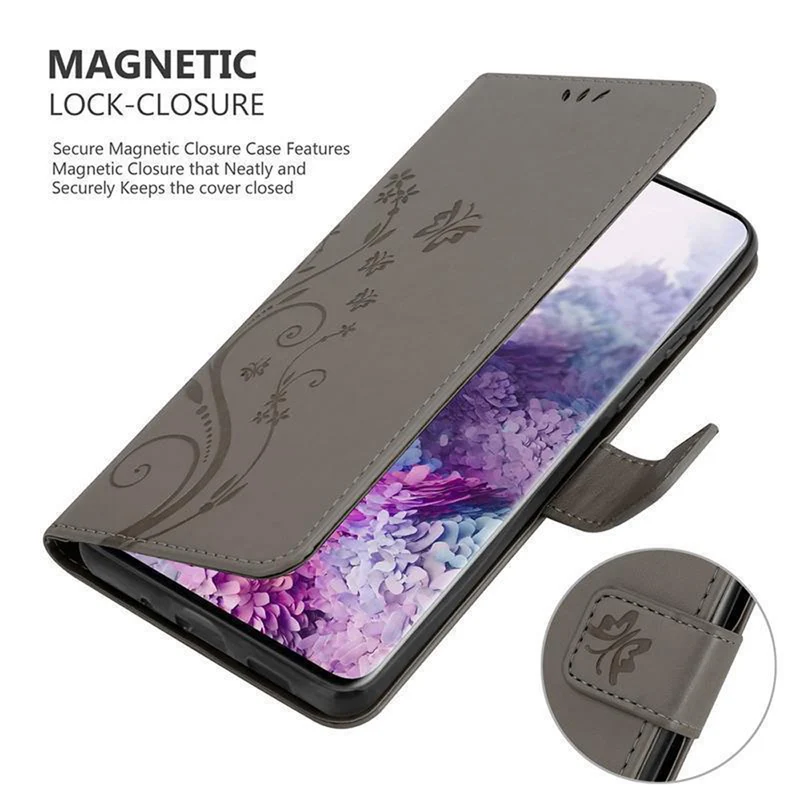 Cadorabo Hülle kompatibel mit Samsung Galaxy S20 Schutzhülle im Blumen Design mit Magnetverschluss, Standfunktion und Kartenfächern