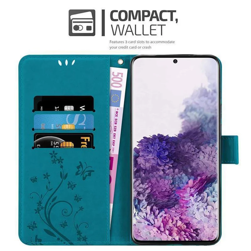 Cadorabo Hülle kompatibel mit Samsung Galaxy S20 Schutzhülle im Blumen Design mit Magnetverschluss, Standfunktion und Kartenfächern