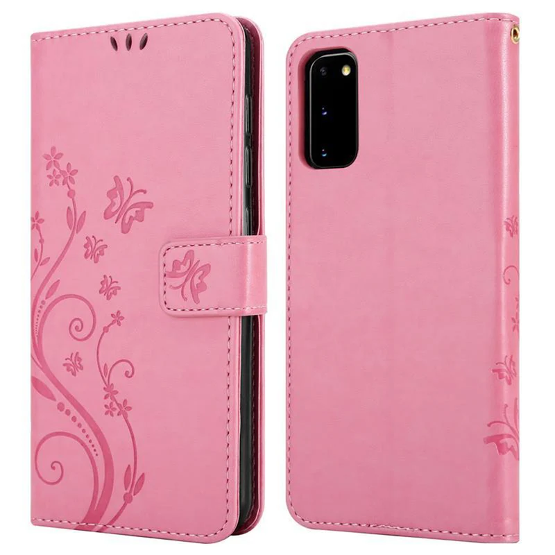 Cadorabo Hülle kompatibel mit Samsung Galaxy S20 Schutzhülle im Blumen Design mit Magnetverschluss, Standfunktion und Kartenfächern