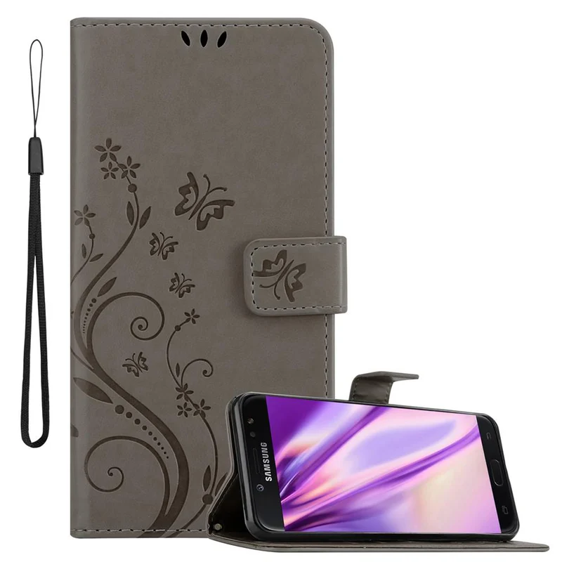 Cadorabo Hülle kompatibel mit Samsung Galaxy J7 2018 Schutzhülle im Blumen Design mit Magnetverschluss, Standfunktion und Kartenfächern