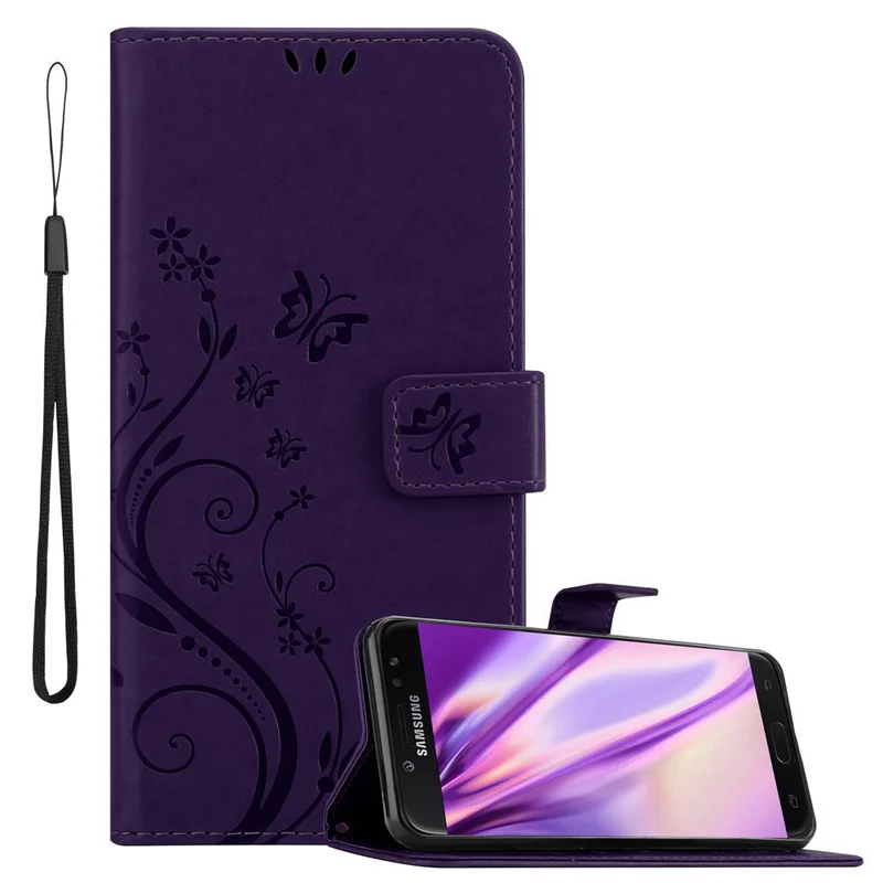 Cadorabo Hülle kompatibel mit Samsung Galaxy J7 2018 Schutzhülle im Blumen Design mit Magnetverschluss, Standfunktion und Kartenfächern