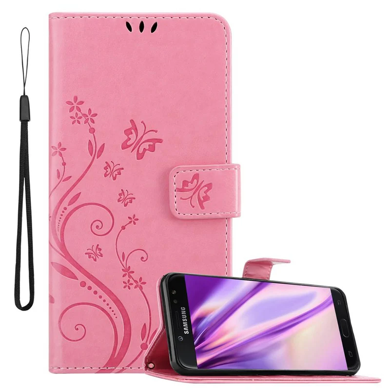 Cadorabo Hülle kompatibel mit Samsung Galaxy J7 2018 Schutzhülle im Blumen Design mit Magnetverschluss, Standfunktion und Kartenfächern