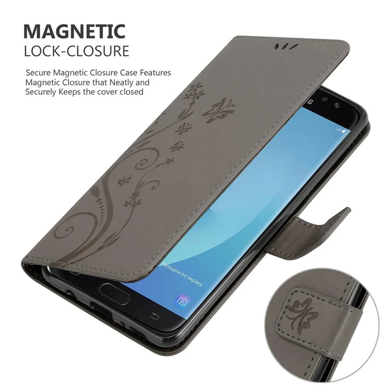 Cadorabo Hülle kompatibel mit Samsung Galaxy J7 2018 Schutzhülle im Blumen Design mit Magnetverschluss, Standfunktion und Kartenfächern