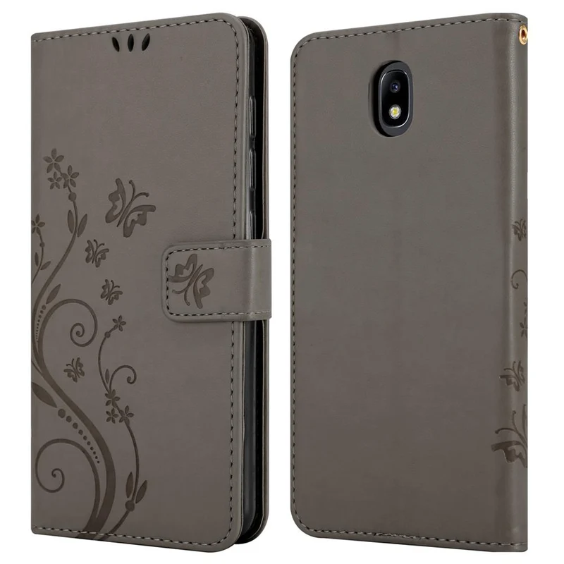 Cadorabo Hülle kompatibel mit Samsung Galaxy J7 2018 Schutzhülle im Blumen Design mit Magnetverschluss, Standfunktion und Kartenfächern