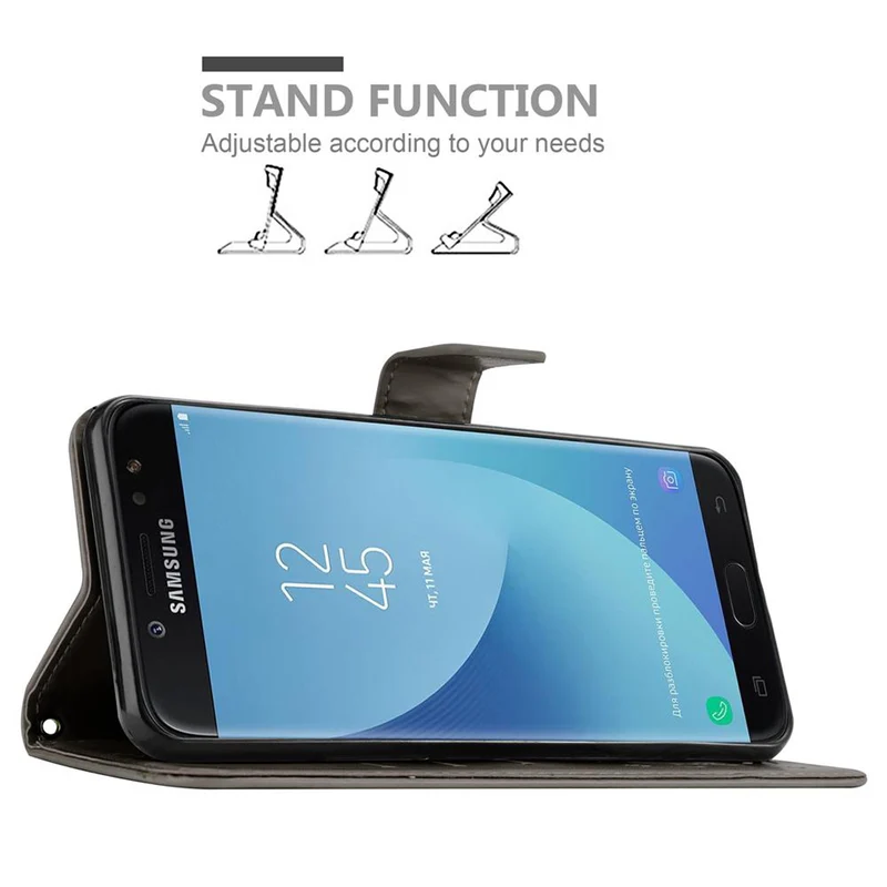 Cadorabo Hülle kompatibel mit Samsung Galaxy J7 2018 Schutzhülle im Blumen Design mit Magnetverschluss, Standfunktion und Kartenfächern
