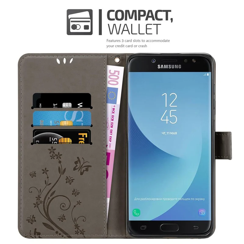 Cadorabo Hülle kompatibel mit Samsung Galaxy J7 2018 Schutzhülle im Blumen Design mit Magnetverschluss, Standfunktion und Kartenfächern