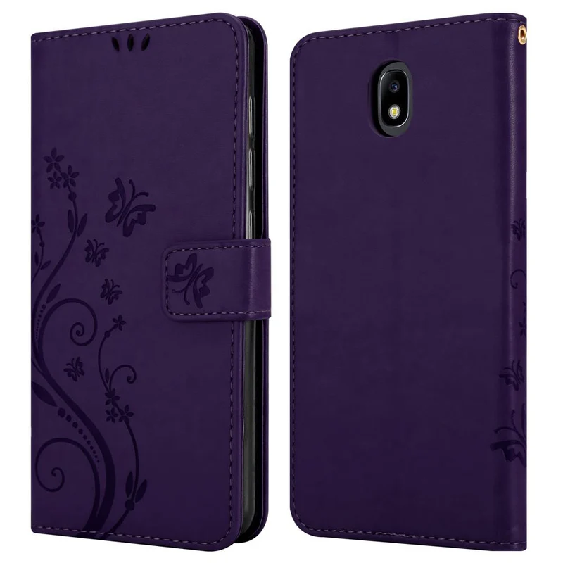 Cadorabo Hülle kompatibel mit Samsung Galaxy J7 2018 Schutzhülle im Blumen Design mit Magnetverschluss, Standfunktion und Kartenfächern