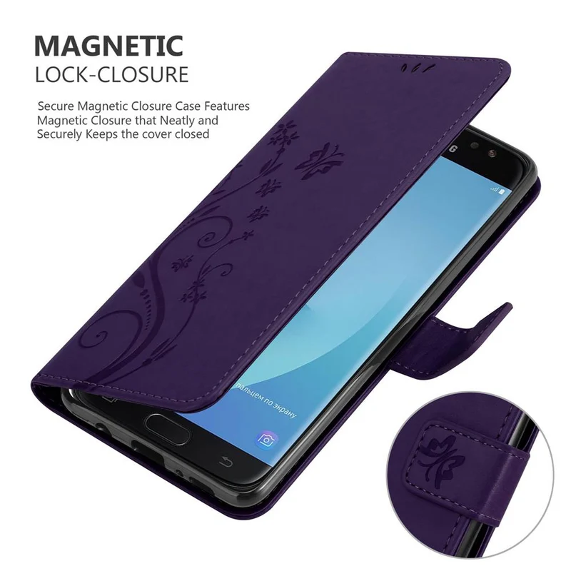 Cadorabo Hülle kompatibel mit Samsung Galaxy J7 2018 Schutzhülle im Blumen Design mit Magnetverschluss, Standfunktion und Kartenfächern