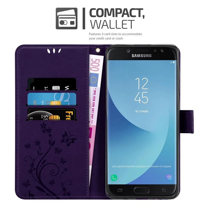 Cadorabo Hülle kompatibel mit Samsung Galaxy J7 2018 Schutzhülle im Blumen Design mit Magnetverschluss, Standfunktion und Kartenfächern
