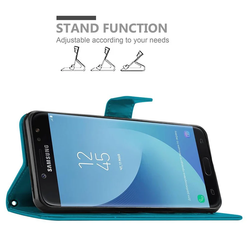 Cadorabo Hülle kompatibel mit Samsung Galaxy J7 2018 Schutzhülle im Blumen Design mit Magnetverschluss, Standfunktion und Kartenfächern
