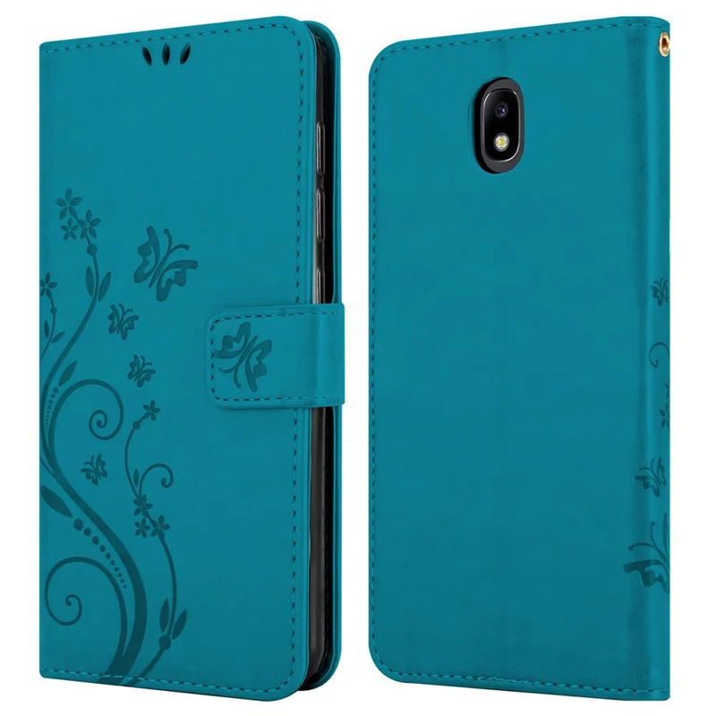 Cadorabo Hülle kompatibel mit Samsung Galaxy J7 2018 Schutzhülle im Blumen Design mit Magnetverschluss, Standfunktion und Kartenfächern