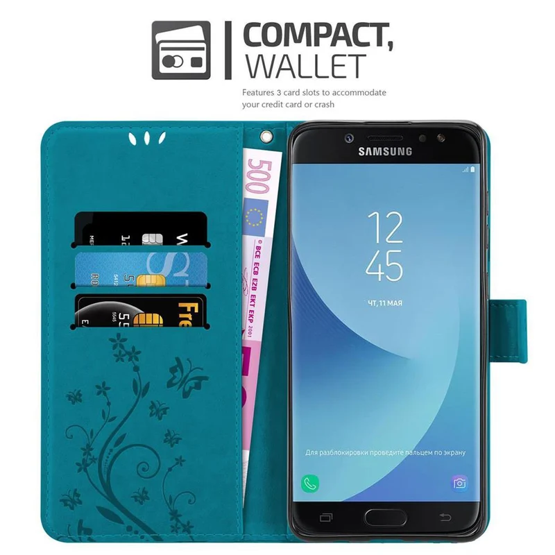 Cadorabo Hülle kompatibel mit Samsung Galaxy J7 2018 Schutzhülle im Blumen Design mit Magnetverschluss, Standfunktion und Kartenfächern