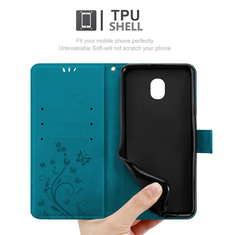 Cadorabo Hülle kompatibel mit Samsung Galaxy J7 2018 Schutzhülle im Blumen Design mit Magnetverschluss, Standfunktion und Kartenfächern
