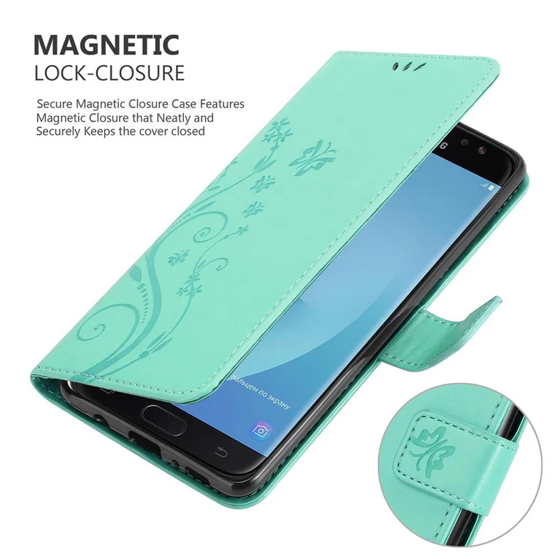 Cadorabo Hülle kompatibel mit Samsung Galaxy J7 2018 Schutzhülle im Blumen Design mit Magnetverschluss, Standfunktion und Kartenfächern