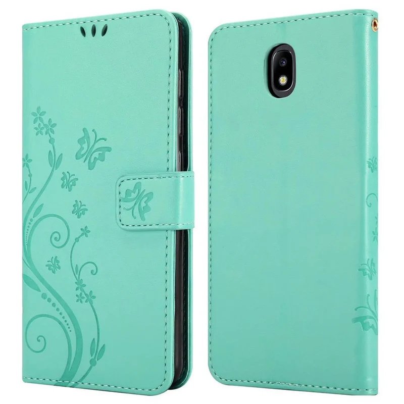 Cadorabo Hülle kompatibel mit Samsung Galaxy J7 2018 Schutzhülle im Blumen Design mit Magnetverschluss, Standfunktion und Kartenfächern