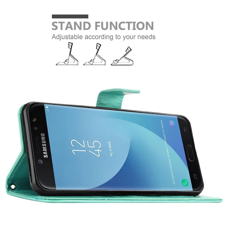 Cadorabo Hülle kompatibel mit Samsung Galaxy J7 2018 Schutzhülle im Blumen Design mit Magnetverschluss, Standfunktion und Kartenfächern