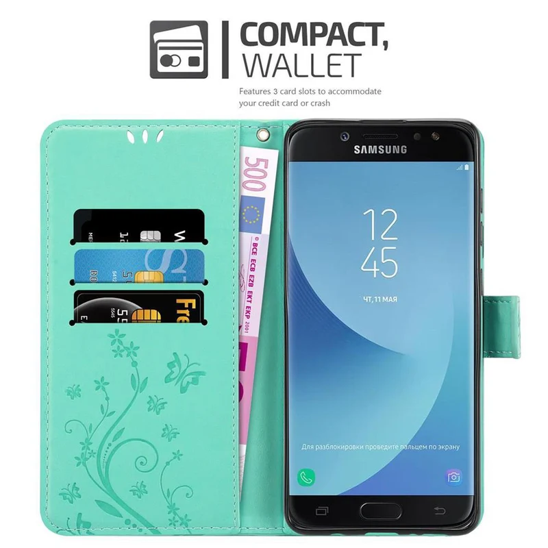 Cadorabo Hülle kompatibel mit Samsung Galaxy J7 2018 Schutzhülle im Blumen Design mit Magnetverschluss, Standfunktion und Kartenfächern