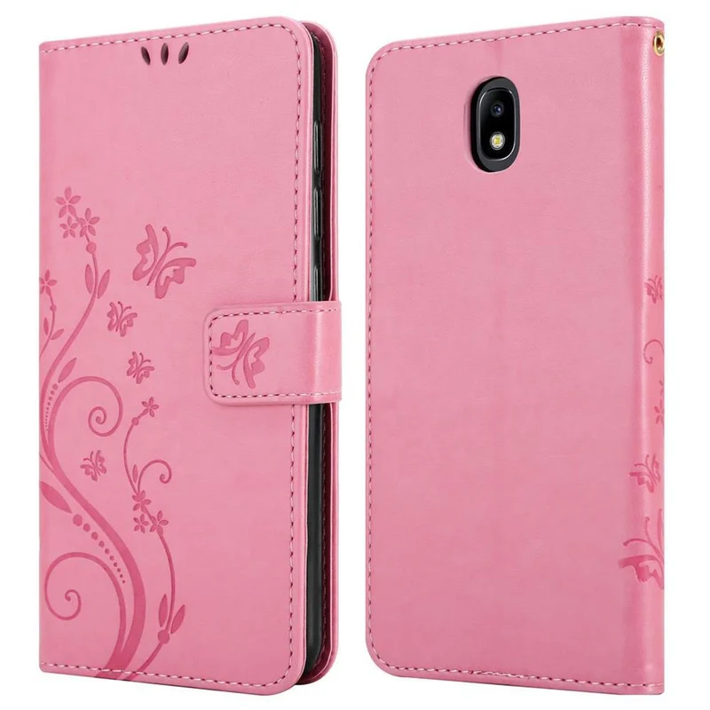 Cadorabo Hülle kompatibel mit Samsung Galaxy J7 2018 Schutzhülle im Blumen Design mit Magnetverschluss, Standfunktion und Kartenfächern