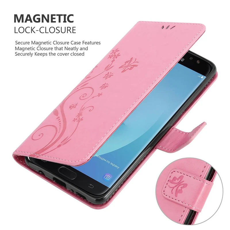 Cadorabo Hülle kompatibel mit Samsung Galaxy J7 2018 Schutzhülle im Blumen Design mit Magnetverschluss, Standfunktion und Kartenfächern