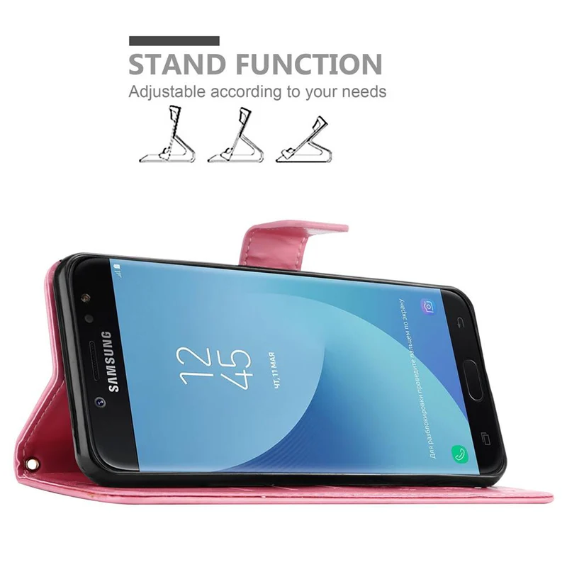 Cadorabo Hülle kompatibel mit Samsung Galaxy J7 2018 Schutzhülle im Blumen Design mit Magnetverschluss, Standfunktion und Kartenfächern