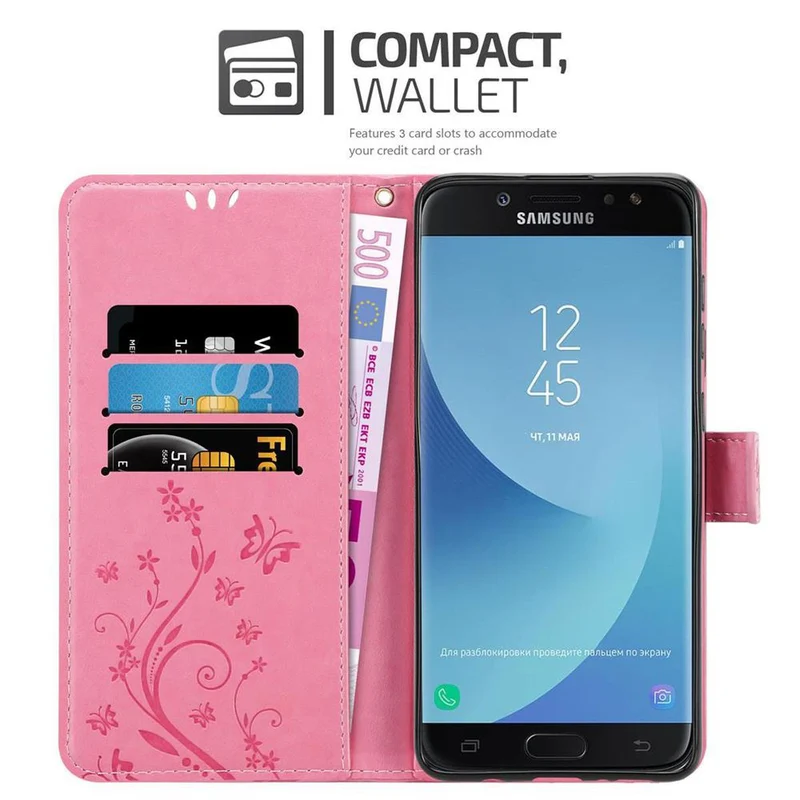 Cadorabo Hülle kompatibel mit Samsung Galaxy J7 2018 Schutzhülle im Blumen Design mit Magnetverschluss, Standfunktion und Kartenfächern