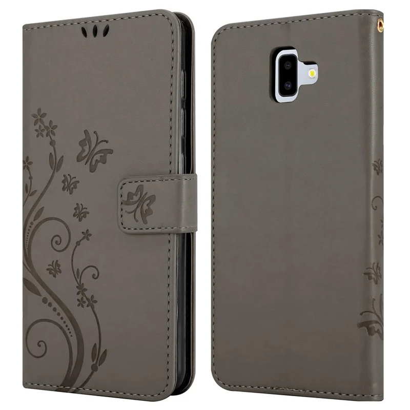 Cadorabo Hülle kompatibel mit Samsung Galaxy J6 PLUS Schutzhülle im Blumen Design mit Magnetverschluss, Standfunktion und Kartenfächern