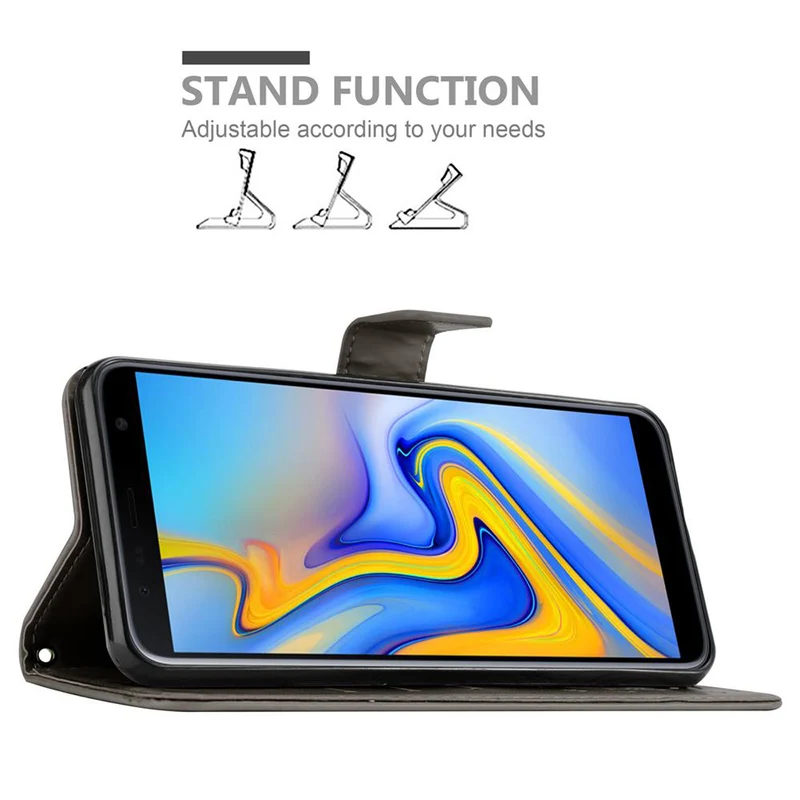 Cadorabo Hülle kompatibel mit Samsung Galaxy J6 PLUS Schutzhülle im Blumen Design mit Magnetverschluss, Standfunktion und Kartenfächern