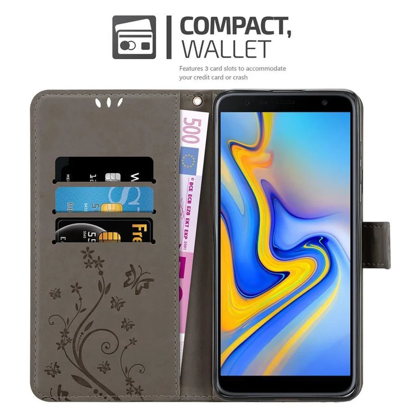 Cadorabo Hülle kompatibel mit Samsung Galaxy J6 PLUS Schutzhülle im Blumen Design mit Magnetverschluss, Standfunktion und Kartenfächern