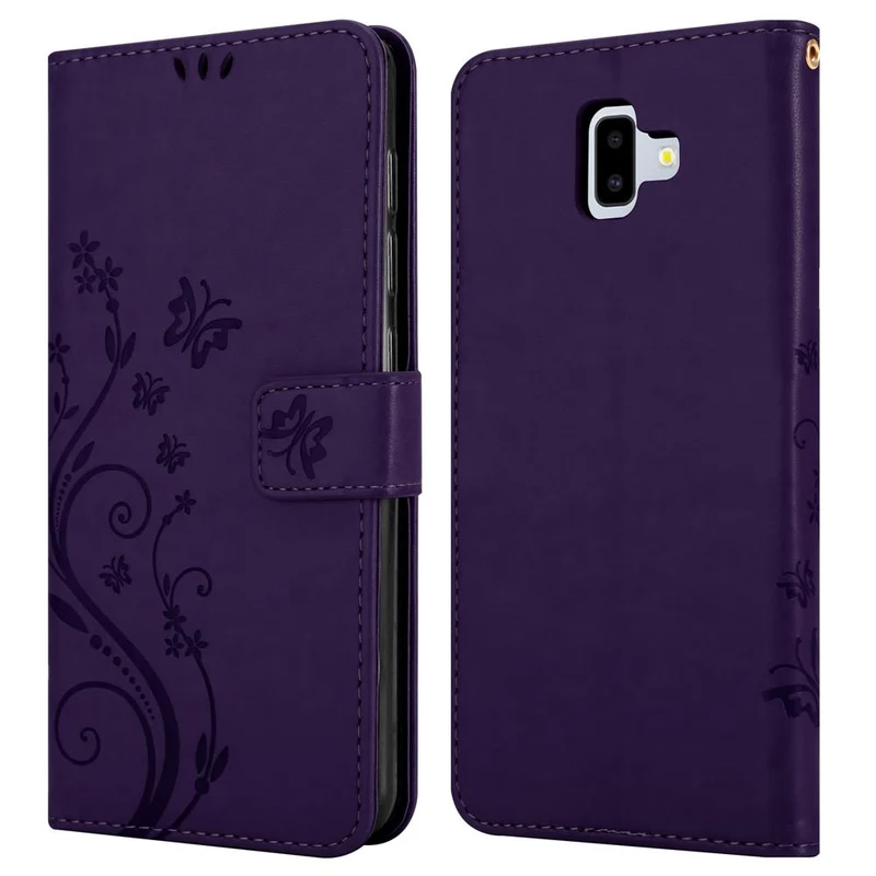 Cadorabo Hülle kompatibel mit Samsung Galaxy J6 PLUS Schutzhülle im Blumen Design mit Magnetverschluss, Standfunktion und Kartenfächern