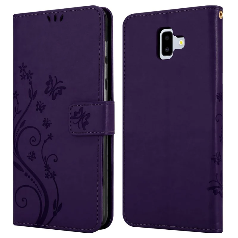 Cadorabo Hülle kompatibel mit Samsung Galaxy J6 PLUS Schutzhülle im Blumen Design mit Magnetverschluss, Standfunktion und Kartenfächern