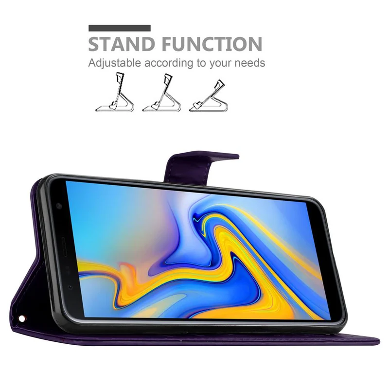 Cadorabo Hülle kompatibel mit Samsung Galaxy J6 PLUS Schutzhülle im Blumen Design mit Magnetverschluss, Standfunktion und Kartenfächern