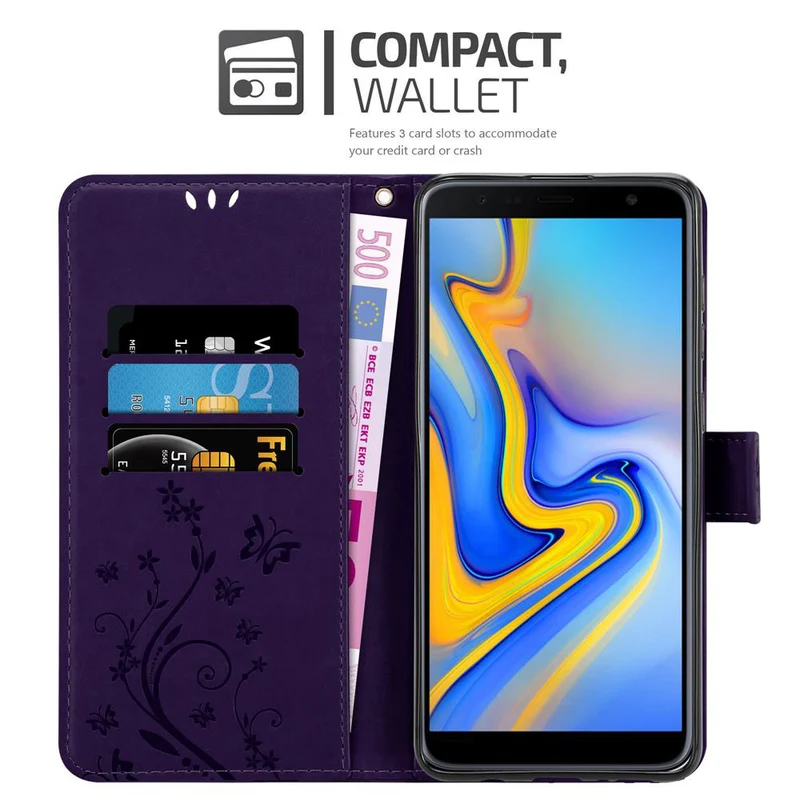 Cadorabo Hülle kompatibel mit Samsung Galaxy J6 PLUS Schutzhülle im Blumen Design mit Magnetverschluss, Standfunktion und Kartenfächern