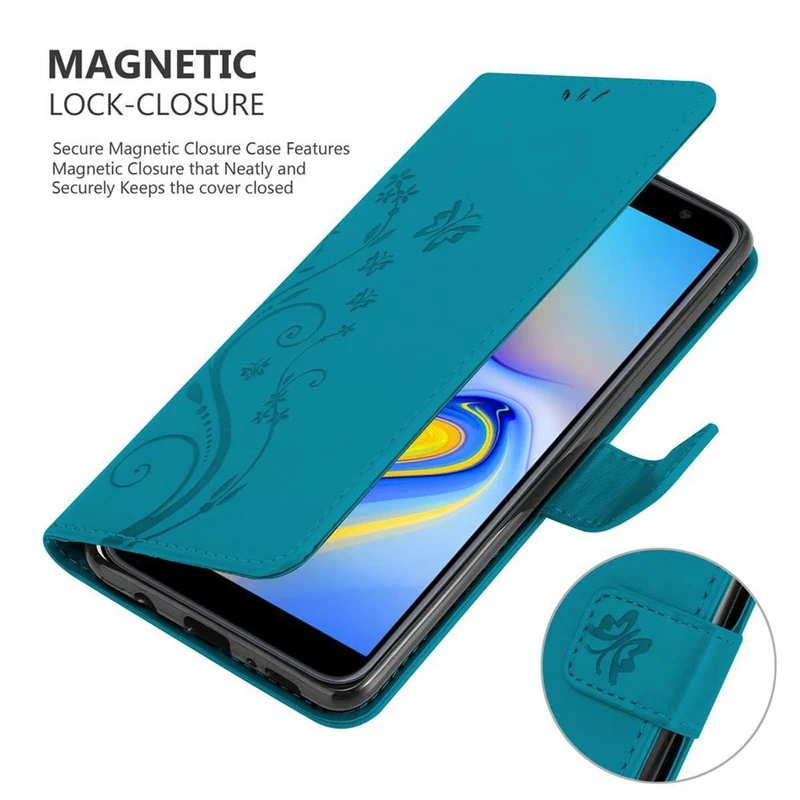 Cadorabo Hülle kompatibel mit Samsung Galaxy J6 PLUS Schutzhülle im Blumen Design mit Magnetverschluss, Standfunktion und Kartenfächern