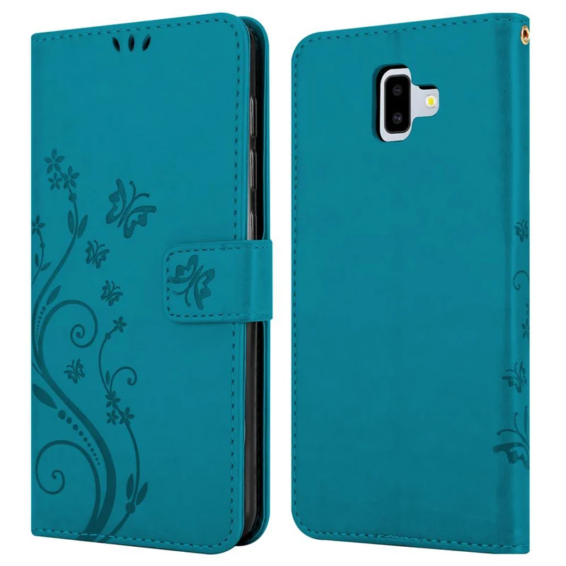 Cadorabo Hülle kompatibel mit Samsung Galaxy J6 PLUS Schutzhülle im Blumen Design mit Magnetverschluss, Standfunktion und Kartenfächern