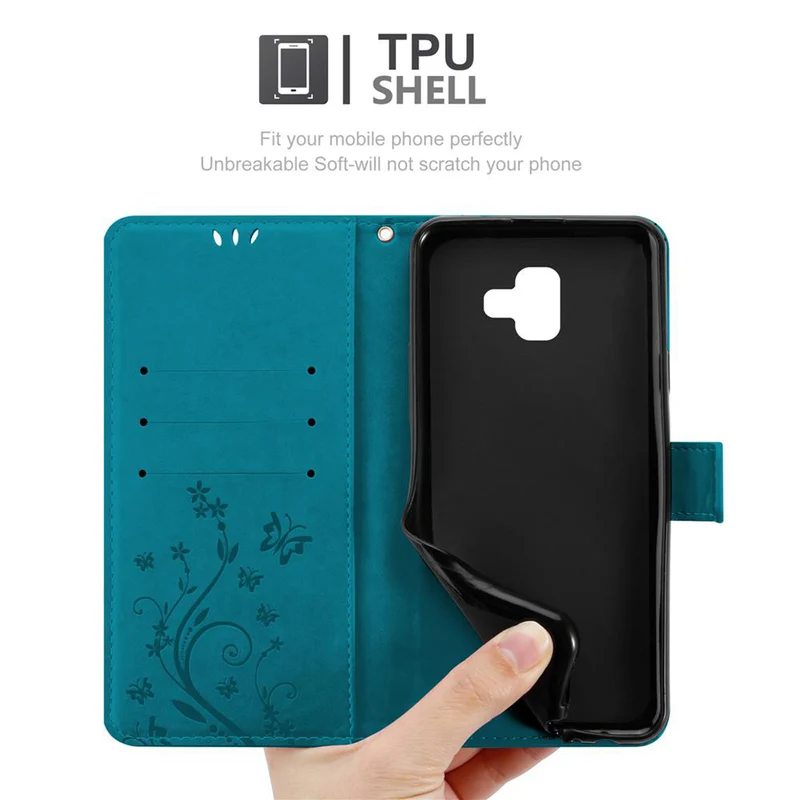 Cadorabo Hülle kompatibel mit Samsung Galaxy J6 PLUS Schutzhülle im Blumen Design mit Magnetverschluss, Standfunktion und Kartenfächern