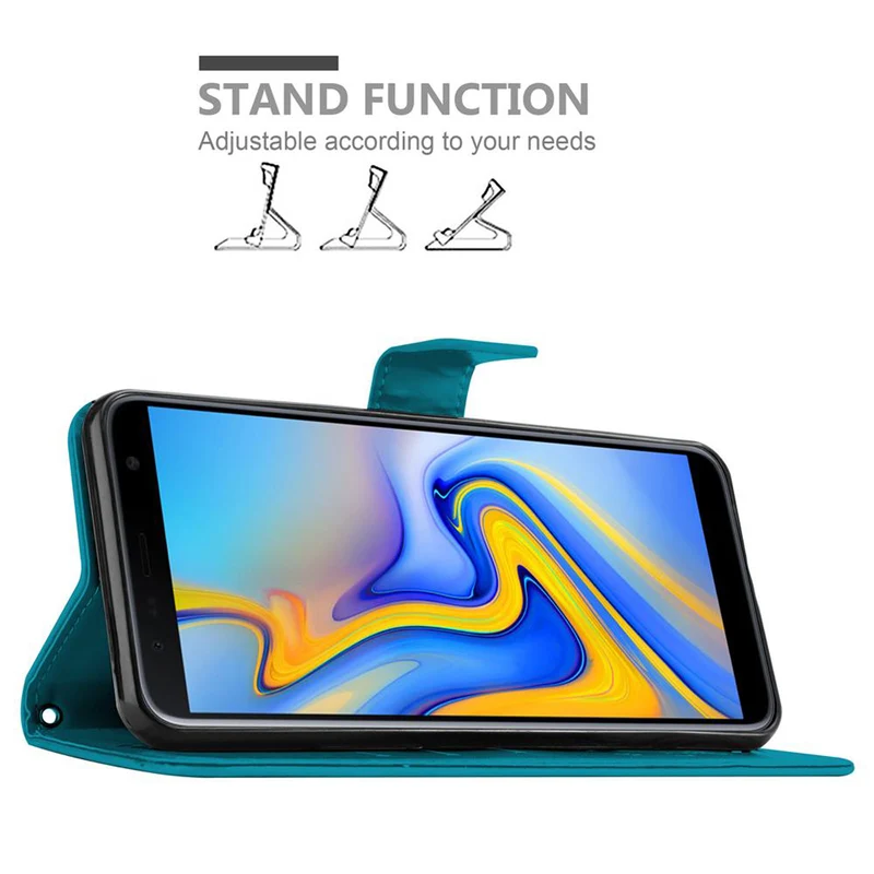 Cadorabo Hülle kompatibel mit Samsung Galaxy J6 PLUS Schutzhülle im Blumen Design mit Magnetverschluss, Standfunktion und Kartenfächern