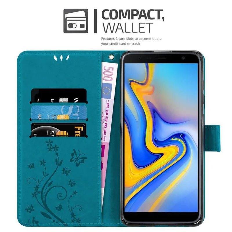 Cadorabo Hülle kompatibel mit Samsung Galaxy J6 PLUS Schutzhülle im Blumen Design mit Magnetverschluss, Standfunktion und Kartenfächern