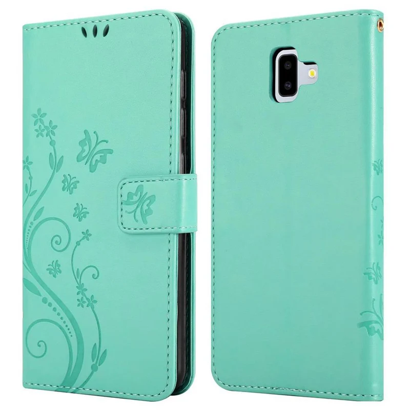 Cadorabo Hülle kompatibel mit Samsung Galaxy J6 PLUS Schutzhülle im Blumen Design mit Magnetverschluss, Standfunktion und Kartenfächern