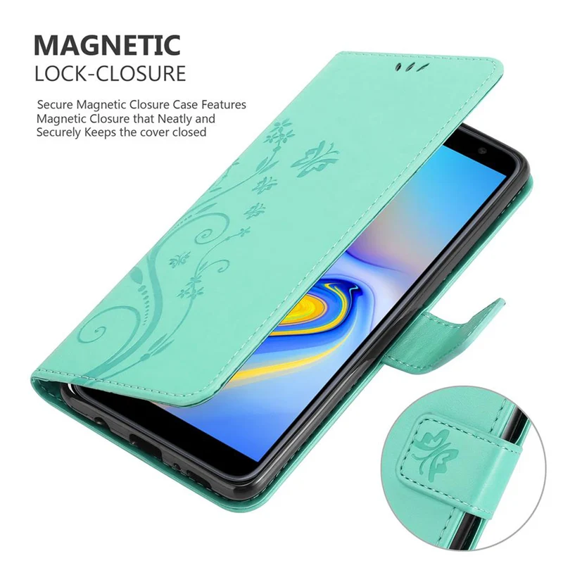 Cadorabo Hülle kompatibel mit Samsung Galaxy J6 PLUS Schutzhülle im Blumen Design mit Magnetverschluss, Standfunktion und Kartenfächern