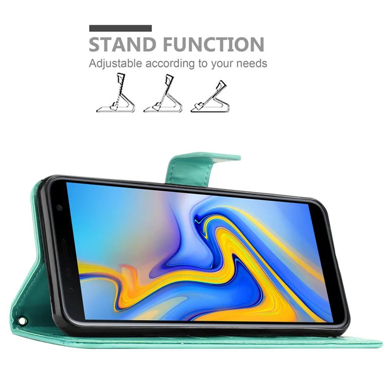 Cadorabo Hülle kompatibel mit Samsung Galaxy J6 PLUS Schutzhülle im Blumen Design mit Magnetverschluss, Standfunktion und Kartenfächern