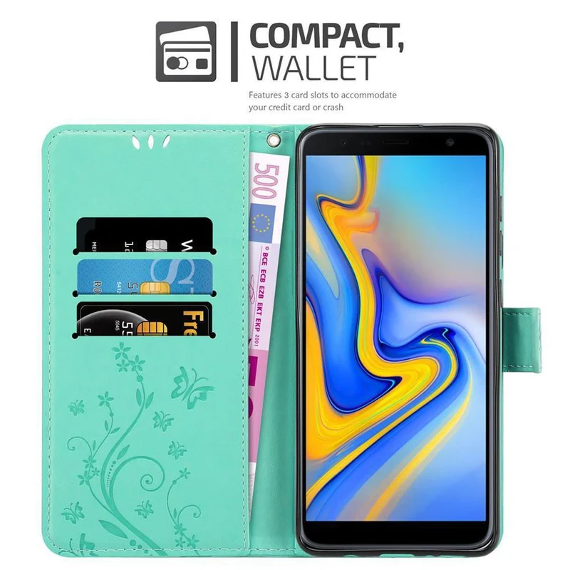 Cadorabo Hülle kompatibel mit Samsung Galaxy J6 PLUS Schutzhülle im Blumen Design mit Magnetverschluss, Standfunktion und Kartenfächern