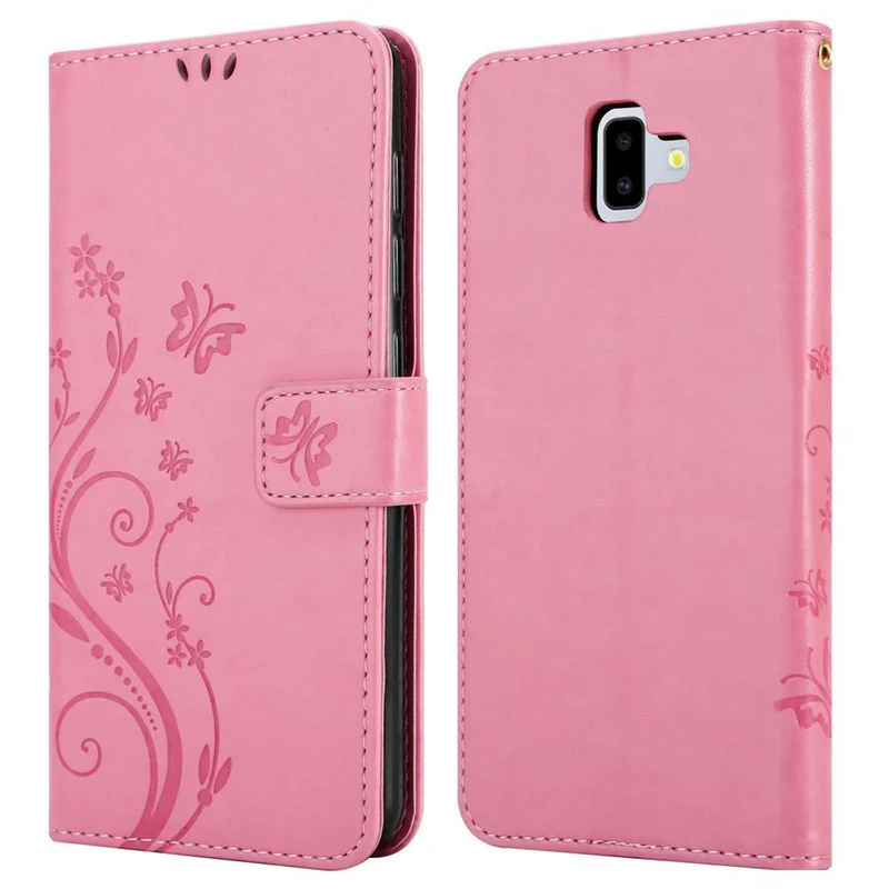 Cadorabo Hülle kompatibel mit Samsung Galaxy J6 PLUS Schutzhülle im Blumen Design mit Magnetverschluss, Standfunktion und Kartenfächern